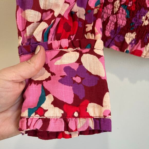 NWT FREE PEOPLE Ariana Floral Cottagecore Printed Top long sleeves cuffed Sz XS - Picture 4 of 12